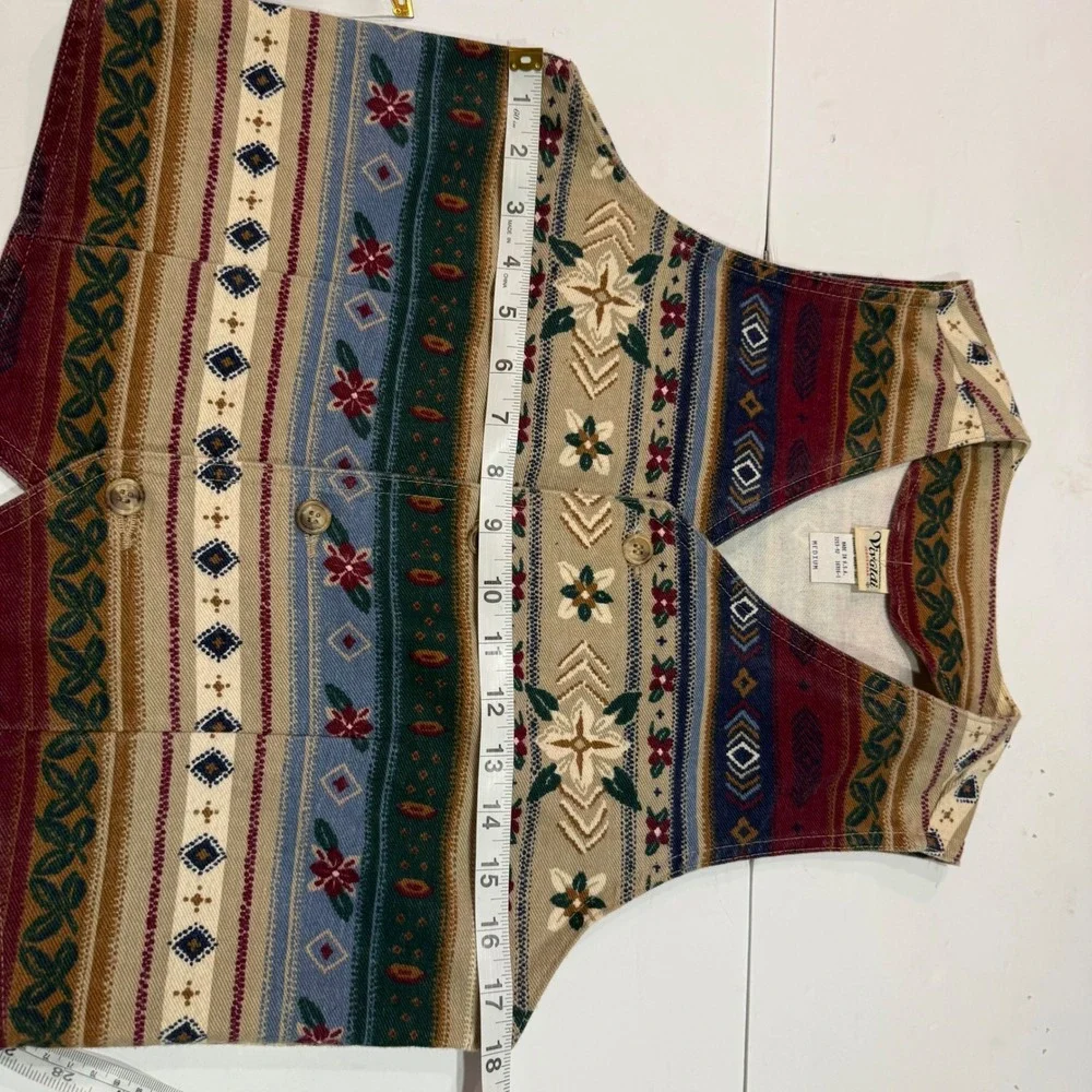 Vintage 90s Southwestern Aztec Vest USA Made Cotton Boho Western Y2K Cottagecore - Picture 2 of 6